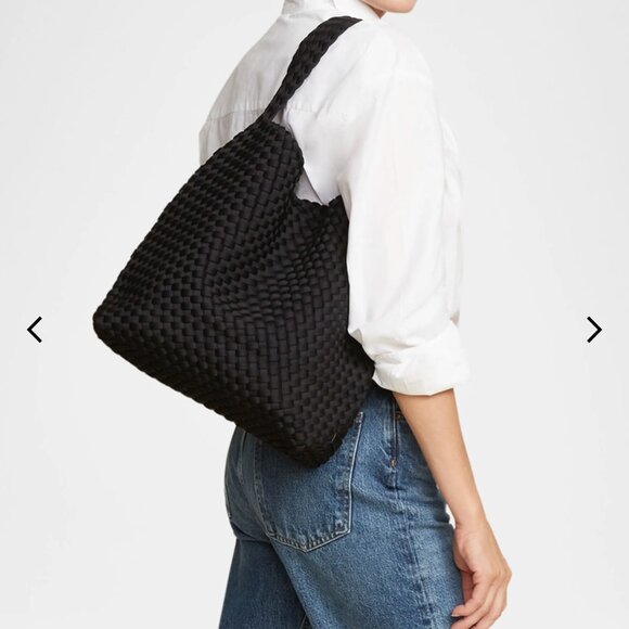 Naghedi Handbags - NAGHEDI Style Woven Black Hobo Bag